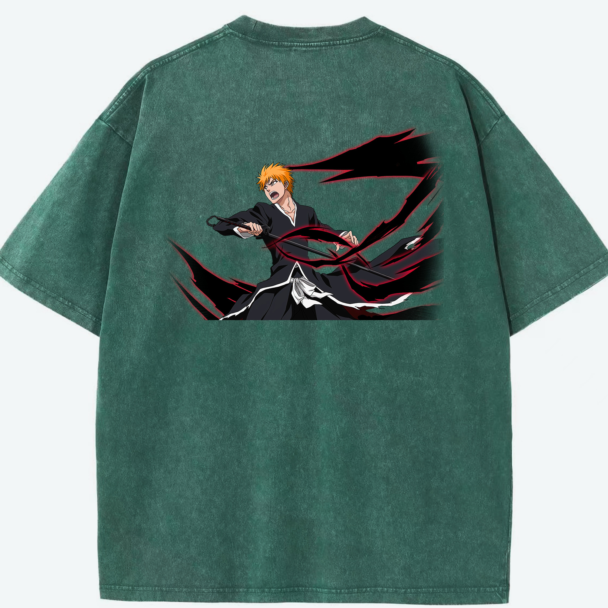 （画像用） ブリーチ 黒崎一護（くろさき いちご）BLEACH Kurosaki Ichigo 綿100% ヴィンテージ風 半袖Tシャツ（背面プリント）